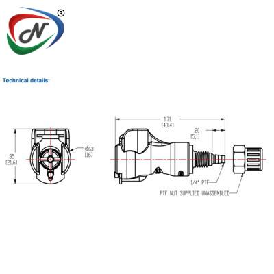  PMC1304 1/4 PTF Non-Valved In-Line Acetal Coupling Body