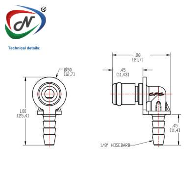  PMC2302 1/8 Hose Barb Non-Valved Elbow Acetal Coupling Insert